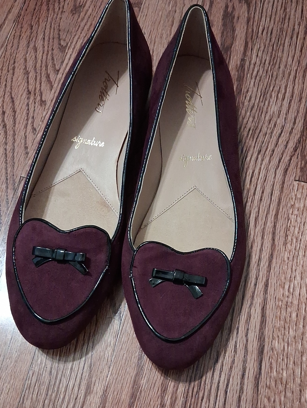 Trotters Signature Wine Suede Heart-Toe Flats with Black Trim